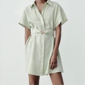 ZARA NWT belted button-up green dress